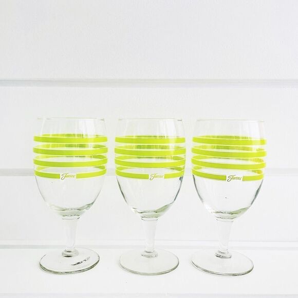 Fiesta Set of 3 Retired Chartreuse Striped Stemmed Goblet Wine Glasses - Picture 1 of 5